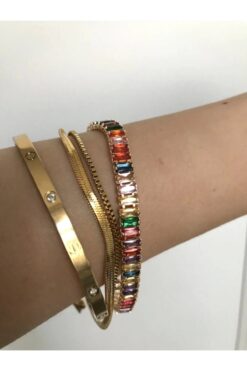 NEPTUNE DESIGN Baget Taşlı Altın Kaplama Renkli Su Yolu Bileklik