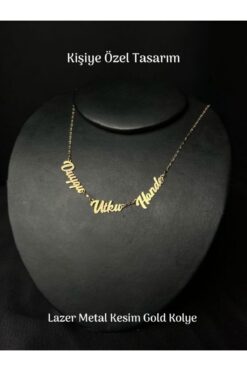 Tuana Trend Kişiye Özel 3'lü İsim Kolye Özel Tasarım Yüksek Kalite Çelik Gold Renk Kişiselleştirilebilir Hediye