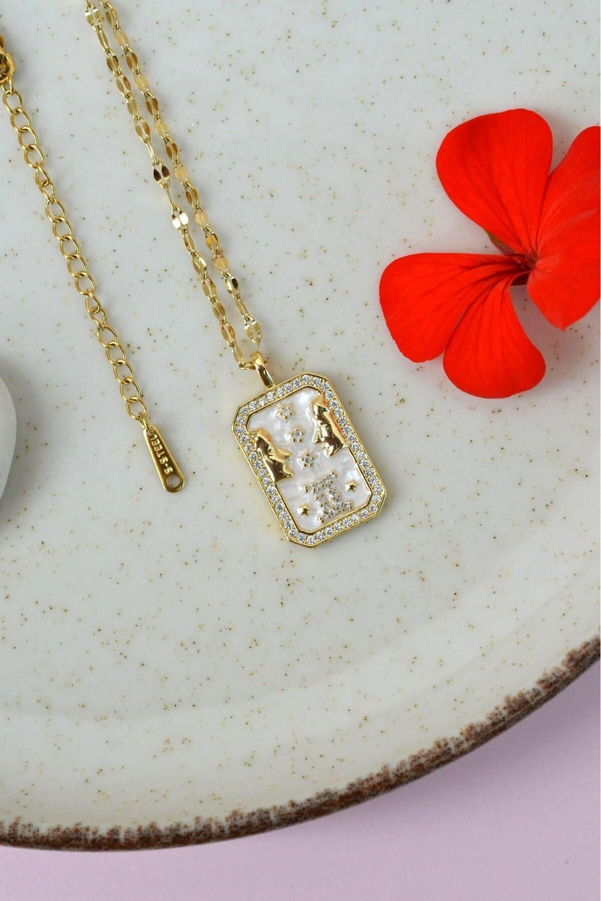 Sacce Scarves&Accessories İkizler Burcu Kolye Çelik Burç Kolye İkizler Gold Renk - Görsel 2