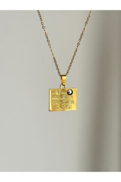 YOUES JEWELRY Nazar Duası Çelik Kadın Erkek Kolye Dualı Kolye Nazar Boncuklu Gold