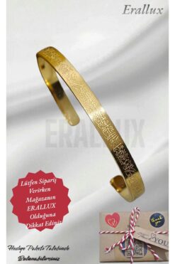 ERALUX Ayetel Kürsi Yazılı Xl Paslanmaz Çelik Kavisli Bar Açılır Ayarlanabilir Erkek/kadın Bileklik