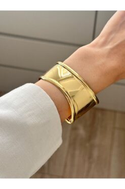 YOUES JEWELRY Kalın Kelepçe Bilezik Ayarlanabilir Bileklik Unisex Gold Kadın Kelepçe