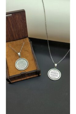Satürn Silver Kuyumculuk Çelik Ayetel kürsi ve Nazar Dualı Çift Yönlü Kolye Yazı Yazılır