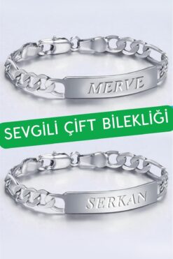 Takı Dükkanı Kişiye Özel İsim Yazılı 2'li Sevgili Çift Bilekliği Çelik Bileklik scb41