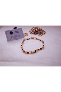 Kehribar Unisex Bebek Kahverengi Barok Kesim Yassı Multicolor 4 Renk Diş Kolyesi