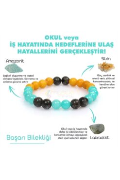 Mystic Energy Doğal Taş Başarı, Hedeflerine Ulaşma Öğrenci Tılsım Bilekliği(LABRADORİT, SİTRİN, AMAZONİT DOĞALTAŞ)