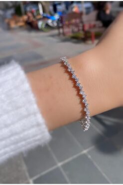 Erer Gümüş Gümüş 2,5 mm ve 3 mm Taşlı Zikzak Model Su Yolu Bileklik