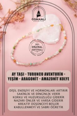 OSMANLI DOĞAL TAŞ Ay Taşı-turuncu Aventurin-yeşim-aragonit-amazonit Doğal Taş Kolye