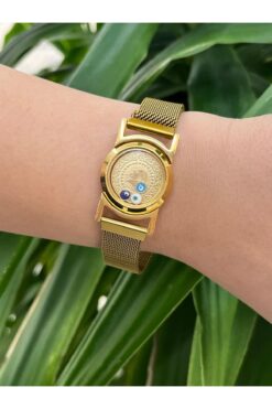 YASİN TOPÇU Çelik Gold Çeyrekli Saat Şeklinde Altın Renk Bileklik