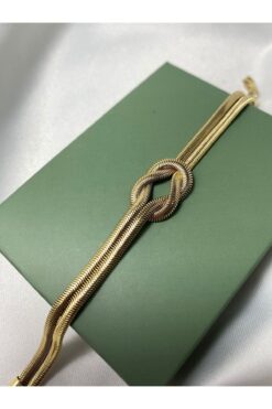 QUATTRO ACCESSORİO Çelik Gold İtalyan Yassı Düğüm Bileklik
