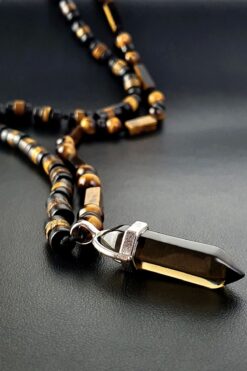 Seven Art Jewelry Doğal Taş Kolye, Kaplan Gözü, Akik, Dumanlı Kuvars Kolye, Erkek Kolye, Kadın Kolye, Hediye Kolye