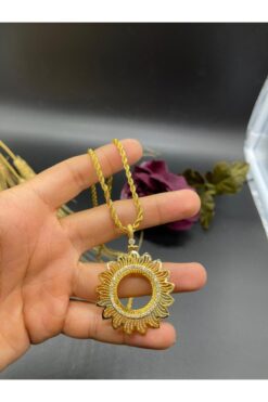 Yıldız Gold İmitasyon 22 Ayar Altın Kaplama Içi Boş Işlemeli Tuğralı Kolye ( Çeyrek Altın Uyumlu )