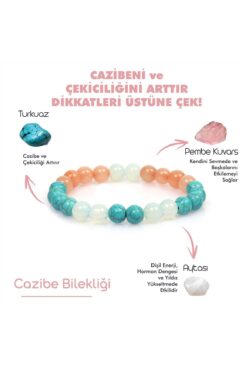 Mystic Energy Sertifikalı Cazibe Doğal Taş Bilekliği |pembe Kuvars-turkuaz-ay Taşı-aytaşı |hediyelik Doğaltaş
