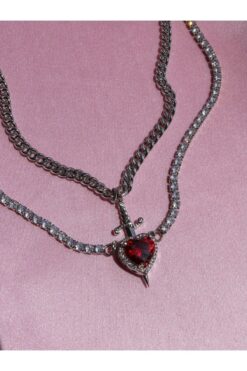 Reorah Collection Pamuk Prenses ve Avcı Su Yolu Choker - Çift Kolyesi-Gümüş Kaplama