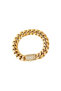 Rummjewelry Gurmet Çelik Bileklik Kuyumcu İşçilik 22 Ayar Altın Rengi Gömme Taşlı Tasarım