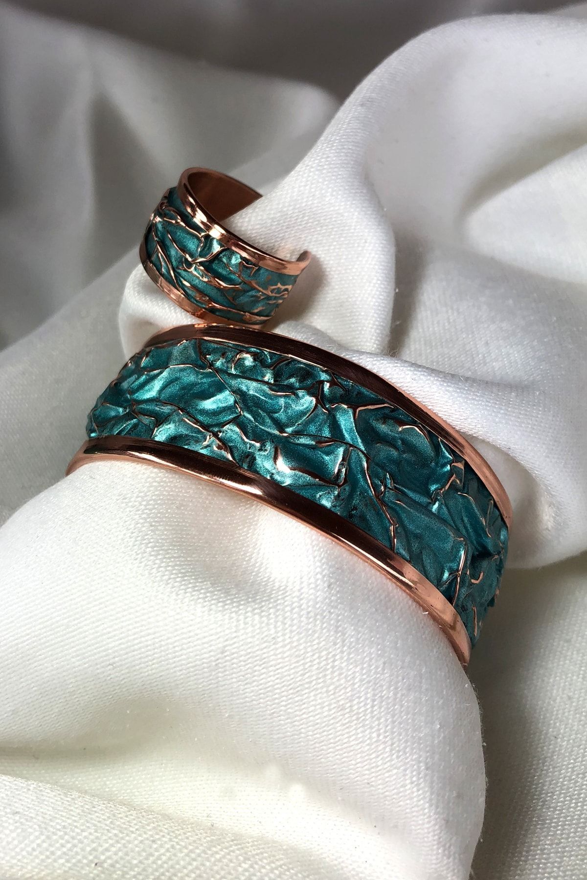 Miray hediyelik Bakır Turkuaz Bileklik Yüzük Set