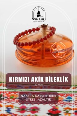 OSMANLI DOĞAL TAŞ Sertifikalı Kırmızı Akik Doğal Taş Bileklik 6mm B096