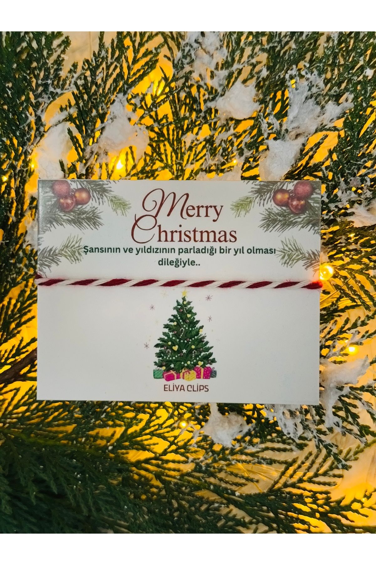 Eliya Clips Marteniçka Ipli 2025 Yılbaşı Kartlı Hediyelik Yılbaşı Yeniyıl Noel Ip Şans Bileklik - Görsel 2