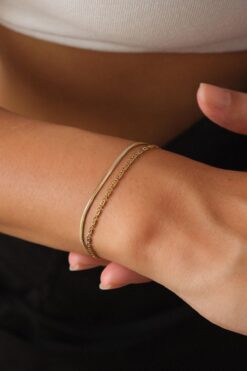 ByFlorya Jewelry Çelik Flumka İtalyan Zincir 2li Bileklik Kararmaz 17+6cm 2mm & 1mm Salyangoz Kombin Bileklik