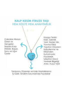 Mystic Energy Doğal Taş Firuze Taşı Kalp Kesim Ister Kolye Ister Anahtarlık | Hediyelik Doğaltaş