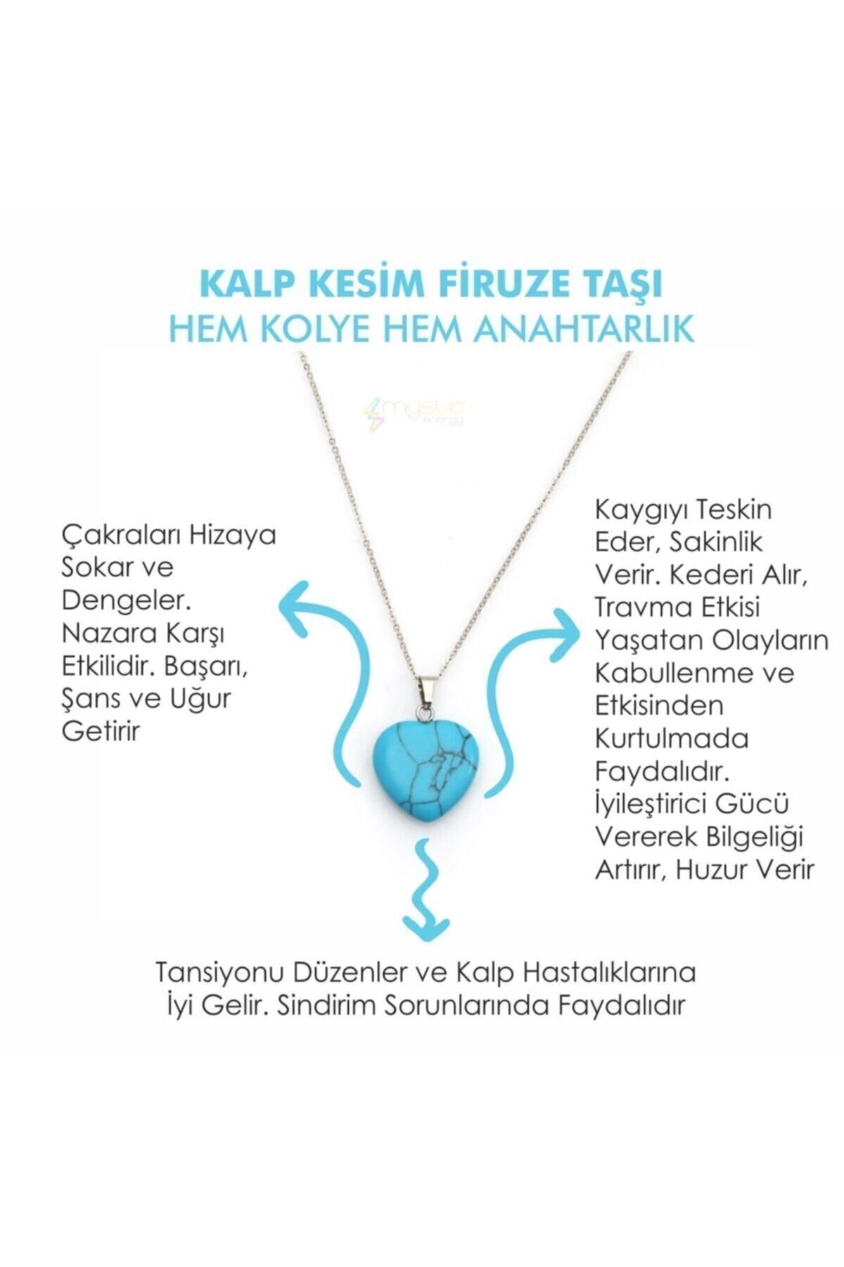 Mystic Energy Doğal Taş Firuze Taşı Kalp Kesim Ister Kolye Ister Anahtarlık | Hediyelik Doğaltaş