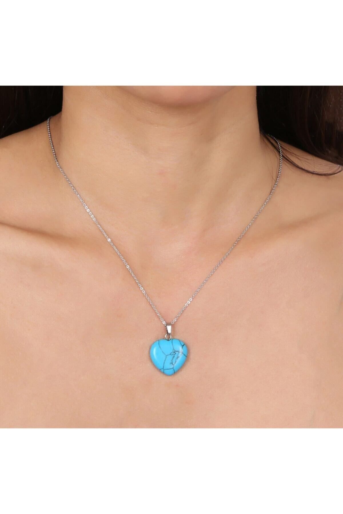 Mystic Energy Doğal Taş Firuze Taşı Kalp Kesim Ister Kolye Ister Anahtarlık | Hediyelik Doğaltaş - Görsel 2