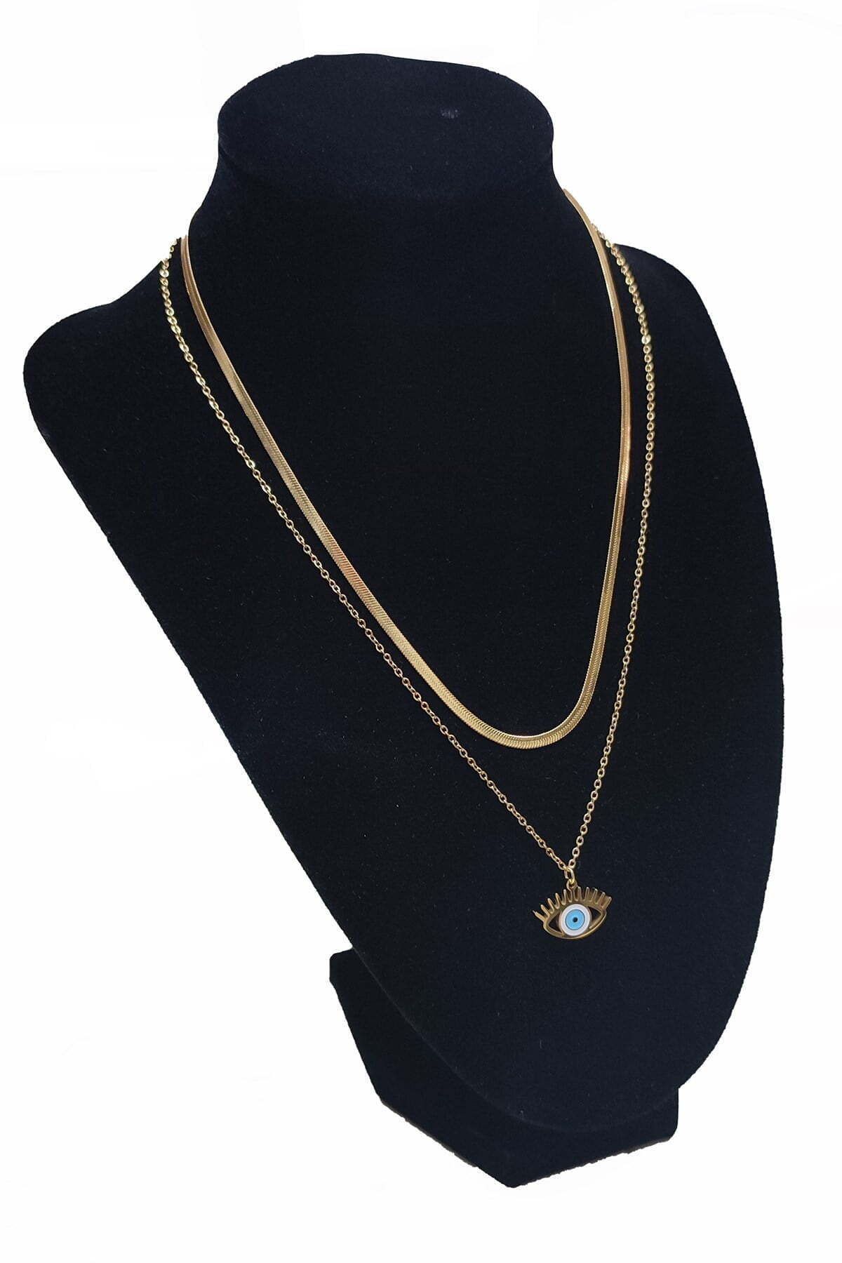 TAKYAKIŞTIR Altın Renk İtalyan Sf Nazar Göz Çelik Kolye