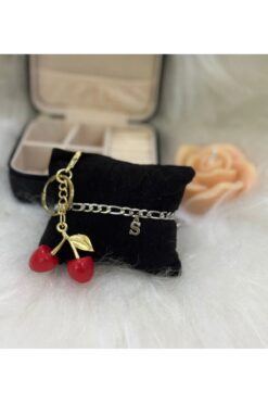 VENTİ VENTİSCA Kararmaz Çelik harfli bileklik,Kirazlı Charm , çanta süsü ile sevgili, eş , çiftlere