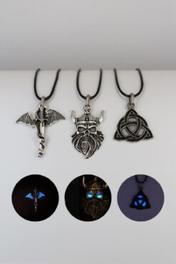 Dukkanka 3'lü Karanlıkta Parlayan Neon Ejder,viking Ve Kelt Üçgeni Best Friends Çift Kolye Seti