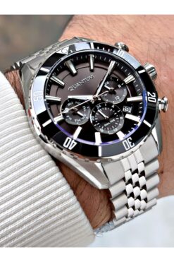 Quantum Fonksiyonlu Gümüş-Siyah Renk Su Geçirmez Çelik Kordon Çelik Kasa Erkek Kol Saati 1187.350