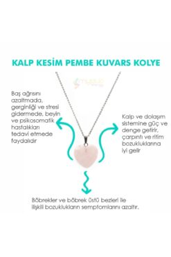 Mystic Energy Doğal Taş Pembe Kuvars Kalp Kesim Kolye | Hediyelik Doğaltaş