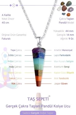 TAŞ SEPETİ Gerçek Çakra Doğal Taşları Pandül Sarkaç Model Zincirli Kolye Ucu
