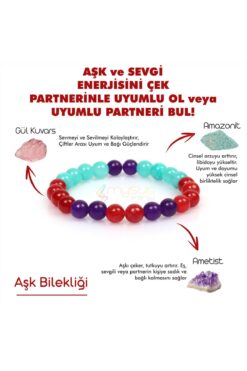 Mystic Energy Doğal Taş Çiftler Arası Uyum Ve Aşk Bilekliği |ametist-gül Kuvars-amazonit |hediyelik Doğaltaş