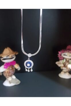 DİDAMACCESSORİES GÜMÜŞ RENK MAVİ TAŞ DETAYLI KOLYE
