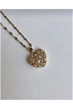 DİDAMACCESSORİES TAŞ İŞLEMELİ KALP KOLYE