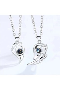 İYİ MODA 2 Adet Mıknatıslı Sevgili Kolyesi 100 Dilde Seni Seviyorum Yazılı Projeksiyon Mercekli Çift Kolyesi