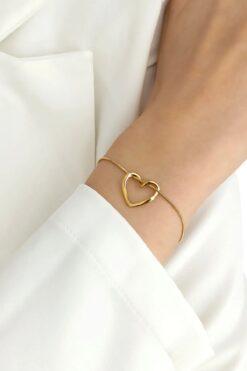 TAYEM Kalp Bileklik, Altın Renk Çelik Pinterest Bileklik, Kalp Figürlü Gold Yılan Zincir Bileklik