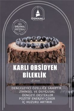 OSMANLI DOĞAL TAŞ Sertifikalı Karlı Obsidyen Doğal Taş Bileklik - 8 Mm B768