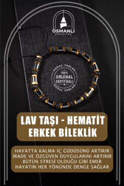 OSMANLI DOĞAL TAŞ Lav Taşı-hematit Doğal Taş Erkek Tasarım Bileklik