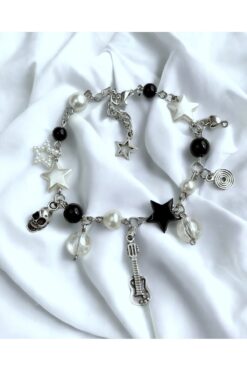 sleyshop siyah inci gotik boncuk bileklik