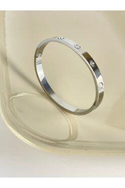 Poison Accessories Çelik  zirkon taşlı gümüş renk kelepçe bileklik
