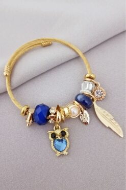 CLARİS Mavi baykuş detaylı taşlı çelik bileklik