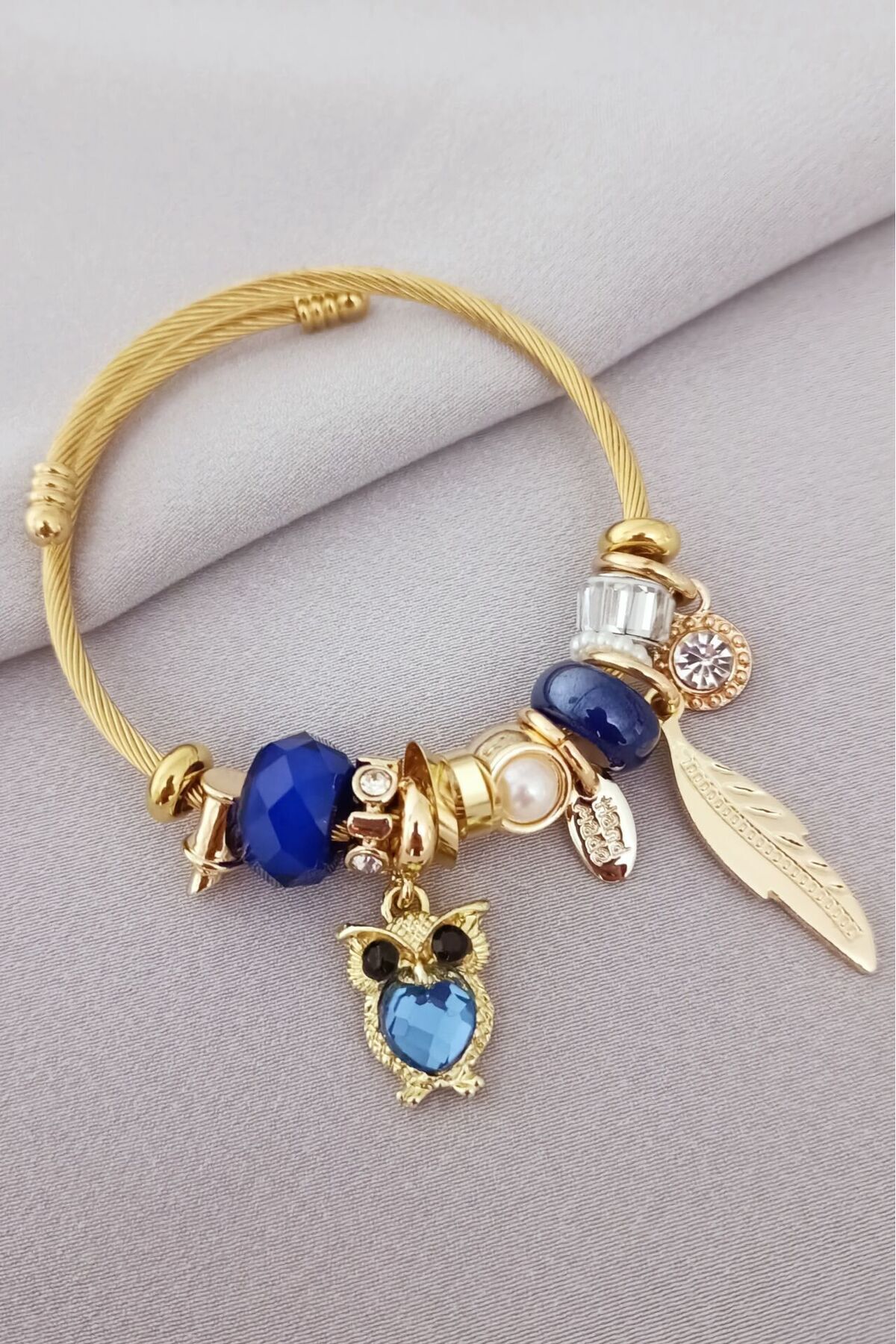 CLARİS Mavi baykuş detaylı taşlı çelik bileklik