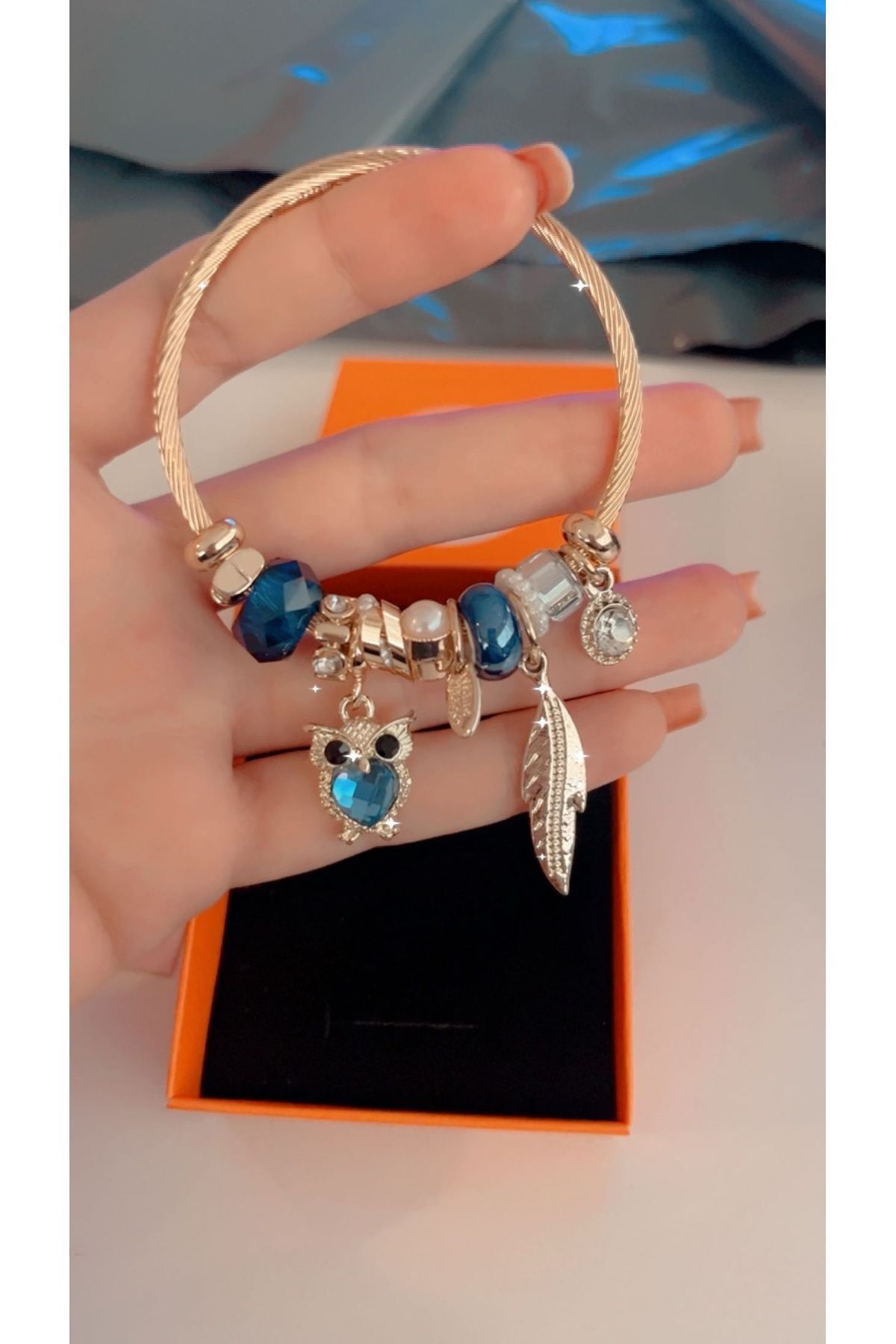 CLARİS Mavi baykuş detaylı taşlı çelik bileklik - Görsel 2