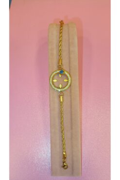 MLUX Gold renkli burgu zincirli içi boş çeyrek altın çerçeveli zirkon taş işleme detayli