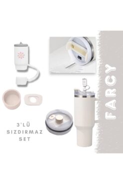 Stanley Quencher Ve Yeni Nesil Pipetli Termos Uyumlu Termos Figürlü 3 Parça Sızdırmaz Aksesuar Silikon Set