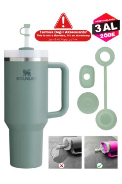 Stanley Quencher 1,18 Pipetli Termos Uyumlu 1 Set 3 Parça Yeşil Sızdırmaz Set Aksesuar