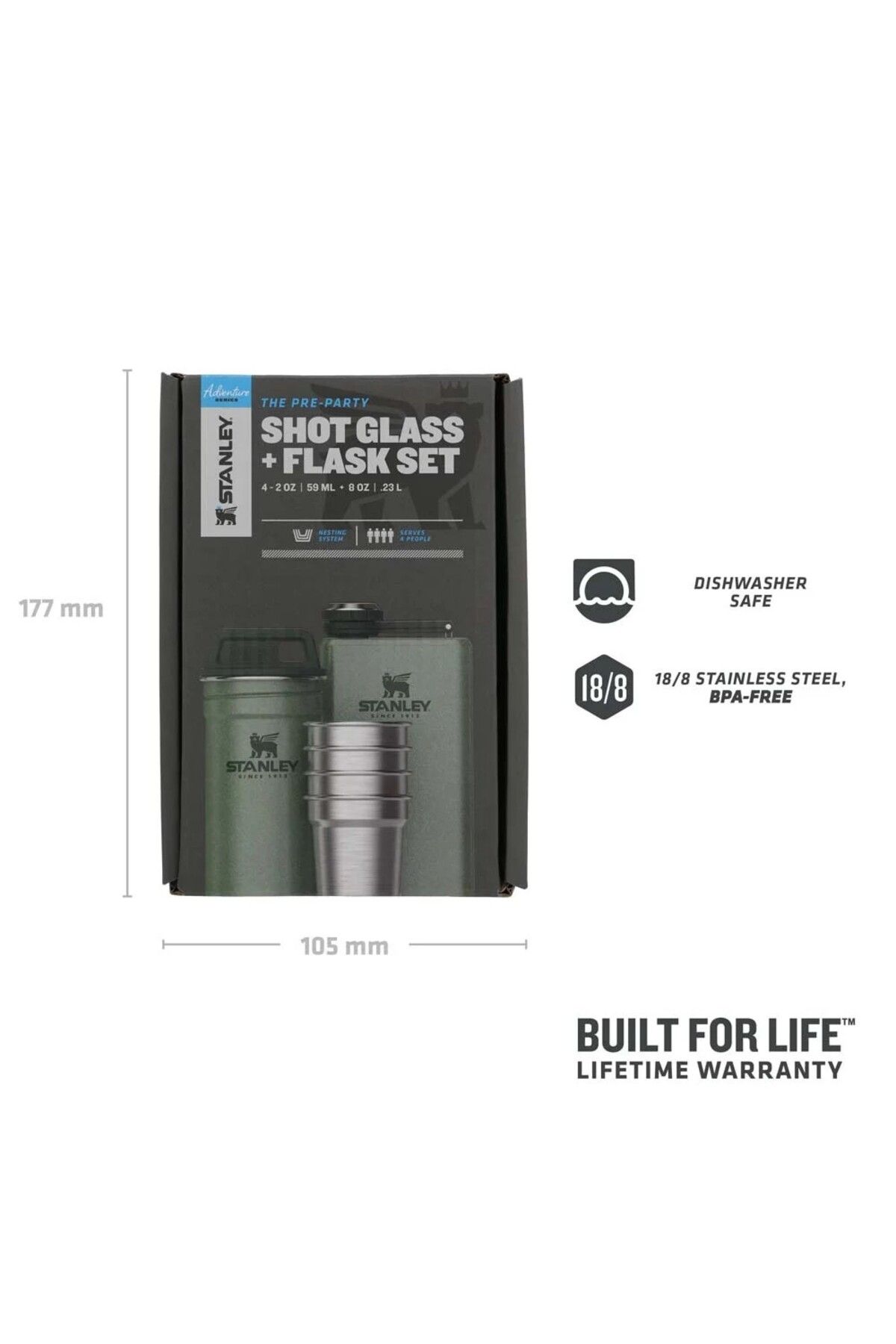 Stanley Adventure Çelik Shot Bardak ve Matara Seti - Hammertone Green - Görsel 2