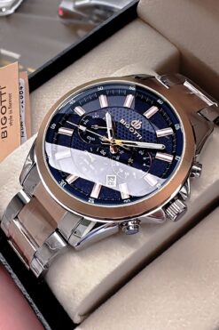 Bigotti Özel Kutulu 5 ATM Su Geçirmez Erkek Kol Saati Rose Gumus Çelik Kordon + Hediye Bileklik BME2027C2