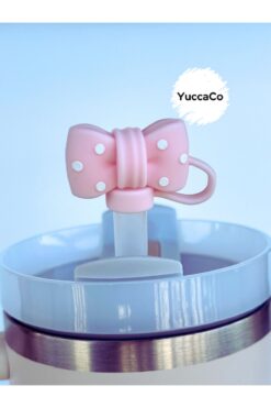 Stanley Pembe Puanlı Kurdele Termos Aksesuar/Fiyonk Pipet Koruyucu/ Kurdeleli Pipet Kılıfı/ Pipet Tıpası